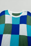 Dark Blue Color Block Cap Sleeve Sweater Tops