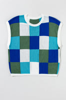 Dark Blue Color Block Cap Sleeve Sweater Tops