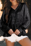 Frilled V Neck Puff Sleeve Babydoll Blouse