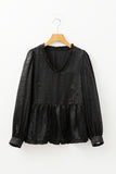 Frilled V Neck Puff Sleeve Babydoll Blouse