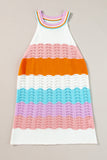 Multicolour Wavy Striped Print Textured Knit Sleeveless Sweater Top