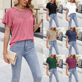 Sexy Lace Blouse with Pleated Short Sleeves for Women