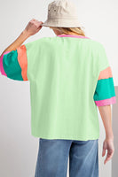 Color Block Sleeve Round Neck Oversize Top