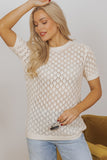 Beige Hollow Out Crochet O Neck Short Sleeve Sweater Tee