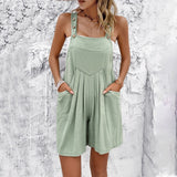 Spring and Summer Casual Solid Color Cotton Overall Shorts