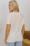 Beige Hollow Out Crochet O Neck Short Sleeve Sweater Tee