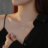 Sterling Silver Double Round Ring Zirconia Necklace