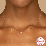 S925 Sterling Silver Simple Triple CZ Twin Clavicle Necklace