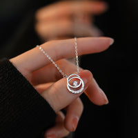 Sterling Silver Double Round Ring Zirconia Necklace