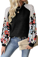 Floral Patchwork Long Sleeve Ribbed Blouse