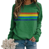 Colorful Striped Printed Round Neck Cotton Pullover Long Sleeved Sweatshirt