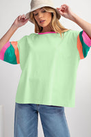 Color Block Sleeve Round Neck Oversize Top