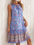Tie Neck Sleeveless Boho Floral Dress