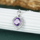 Woman's Premium Heart Pendant Collar Chain Amethyst Necklace