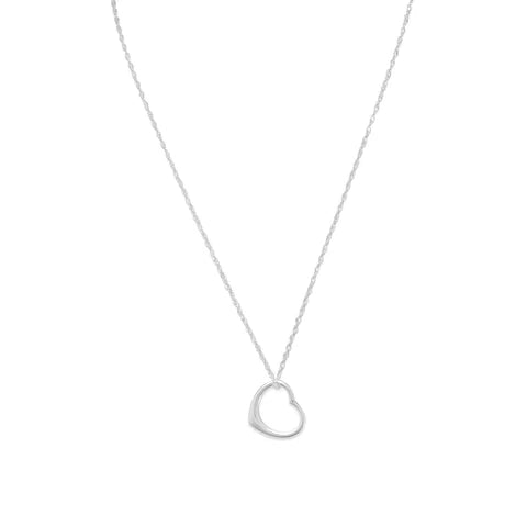 .925 Sterling Silver Floating Open Heart Pendant Necklace, 18"