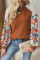 Floral Patchwork Long Sleeve Ribbed Blouse