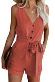 Full Size Tied V-Neck Sleeveless Romper with Pockets