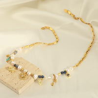 18K Gold Exquisite and Noble Love/Water Drop Inlaid Zircon and Pearl Design Necklace