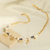 18K Gold Exquisite and Noble Love/Water Drop Inlaid Zircon and Pearl Design Necklace