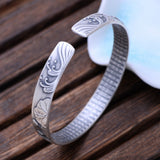 Real Pure 999 Sterling Silver Buddist Mantra Cuff Bracelet