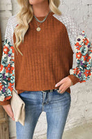 Floral Patchwork Long Sleeve Ribbed Blouse