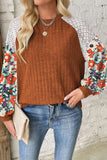 Floral Patchwork Long Sleeve Ribbed Blouse