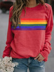 Colorful Striped Printed Round Neck Cotton Pullover Long Sleeved Sweatshirt