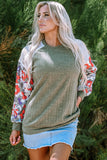 Floral Patchwork Long Sleeve Ribbed Blouse