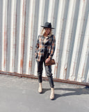 Grey Plaid Collared Split Button Up Shacket