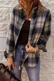 Grey Plaid Collared Split Button Up Shacket