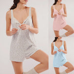 Women's Tied Front Printed Wide Strap Romper Sleepwear