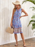 Tie Neck Sleeveless Boho Floral Dress