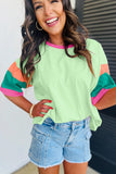 Color Block Sleeve Round Neck Oversize Top