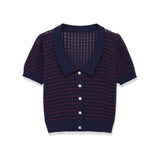 Woman's Short Sleeved Knitted Small Round Collar Top