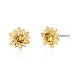 Gold Plated Sterling Silver Sunflower Earrings Studs Two Tone Flower Studs with Crystal - Brier Hills