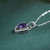 Woman's Premium Heart Pendant Collar Chain Amethyst Necklace