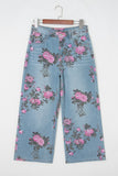 Sky Blue Garden Floral Print Bootcut Jeans