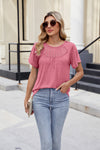 Sexy Lace Blouse with Pleated Short Sleeves for Women