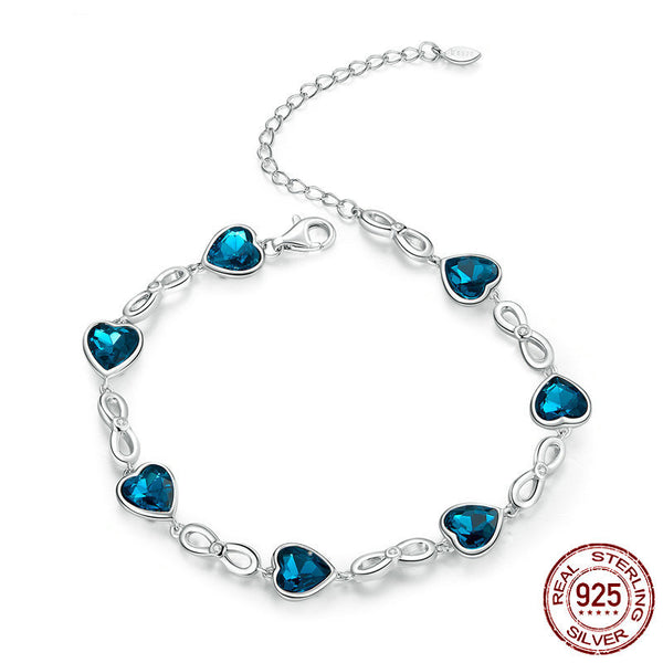 Women's Blue Heart S925 Sterling Silver Bracelet
