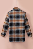 Grey Plaid Collared Split Button Up Shacket