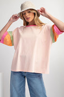 Color Block Sleeve Round Neck Oversize Top