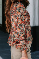 Peplum Tied Flora Long Sleeve Blouse