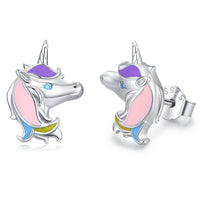 Unicorn Earrings 925 Sterling Silver Cute Tiny Small Unicorn Stud Earrings