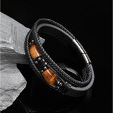 Natural Tiger Eye Stone - Handmade Leather Braided Bracelet