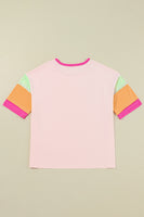 Color Block Sleeve Round Neck Oversize Top