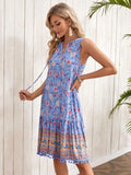 Tie Neck Sleeveless Boho Floral Dress