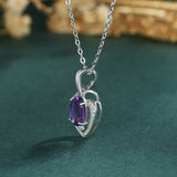 Woman's Premium Heart Pendant Collar Chain Amethyst Necklace