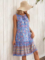 Tie Neck Sleeveless Boho Floral Dress