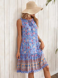 Tie Neck Sleeveless Boho Floral Dress