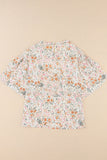 Multicolor Floral Print Wide Batwing Sleeves Blouse